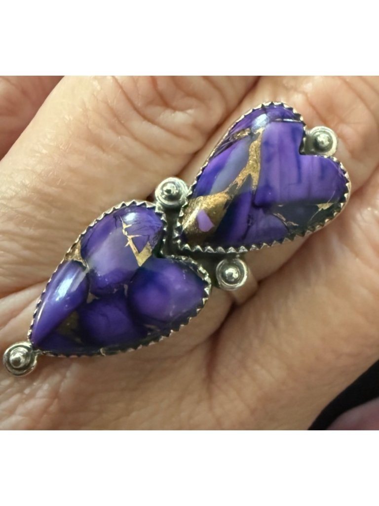 Grape Dahlia Sterling Silver Adjustable Heart Ring